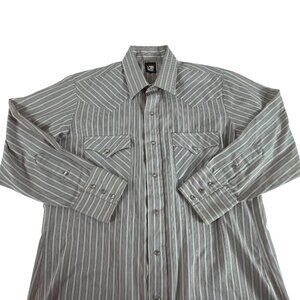 Vintage Karman Pearl Snap Western Shirt Mens Large Striped Long Sleeve Pocket